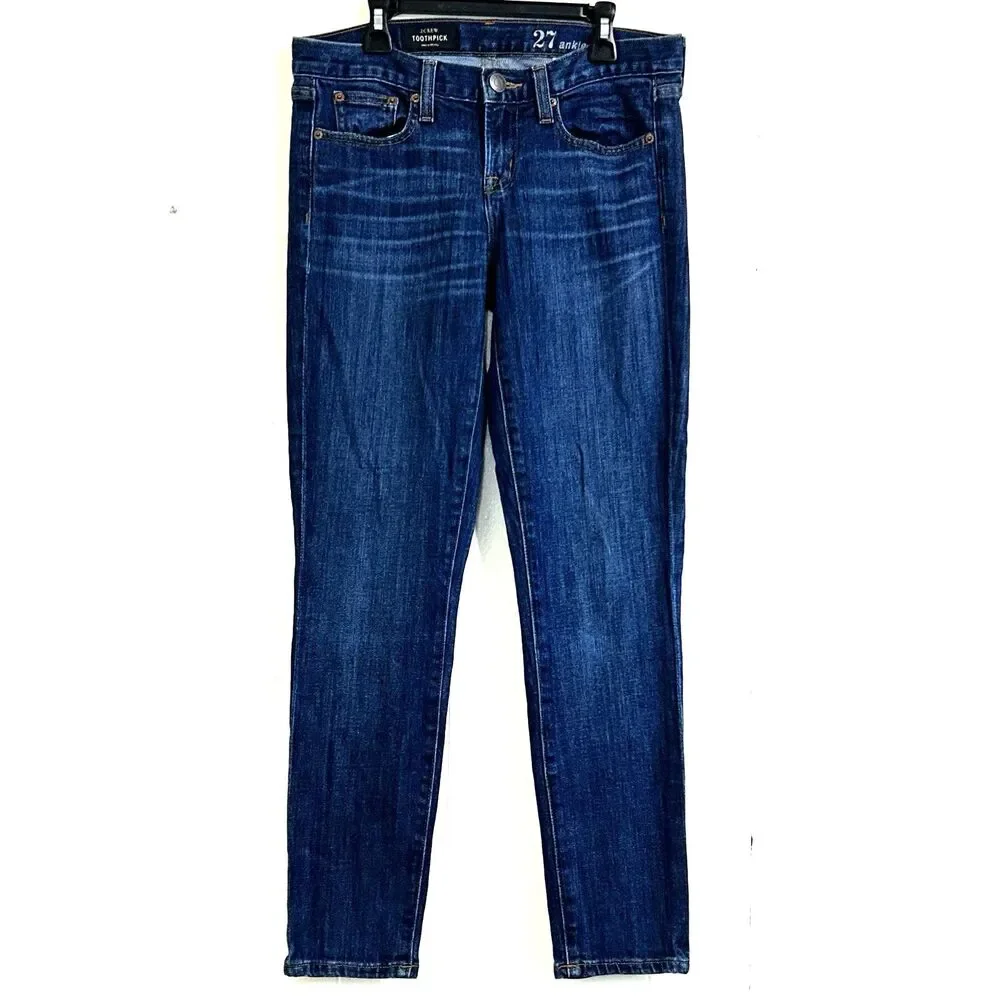 J.Crew Toothpick Ankle Jeans Size 27 Denim Dark Blue Stretch Low Rise Jeans